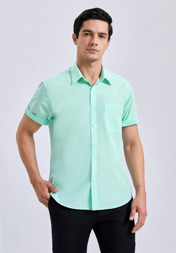 Men's Short Sleeve Shirt with Pocket - A1-GREEN2