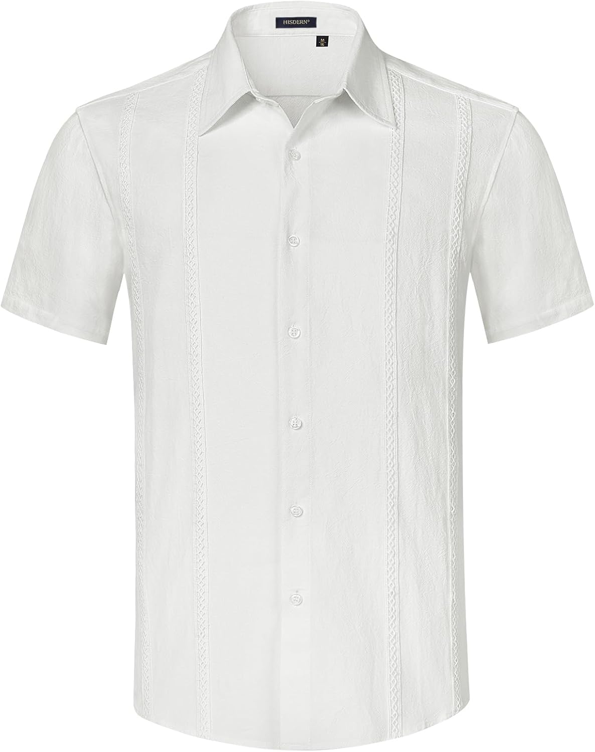 Hisdern Cuban Style White Linen Guayabera Shirt Casual Summer Beach Top