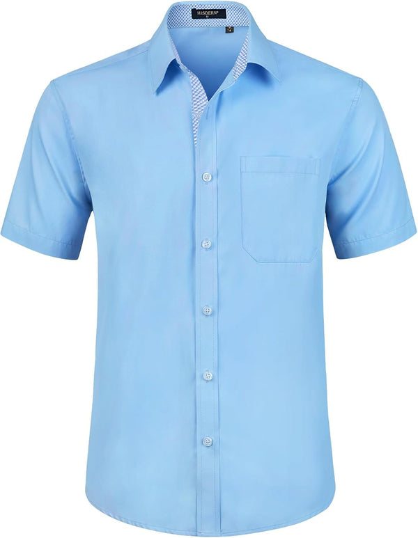 Men's Short Sleeve Shirt with Pocket - A1-BLUE2