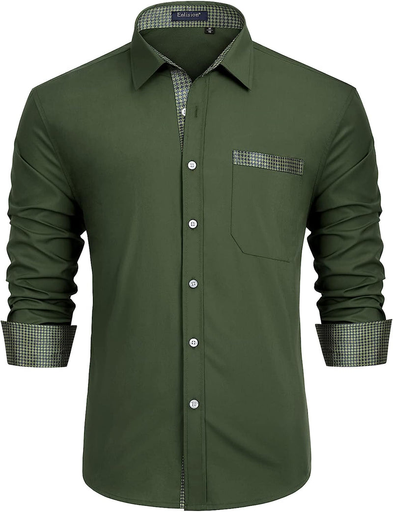 Casual Formal Shirt with Pocket - GREEN 