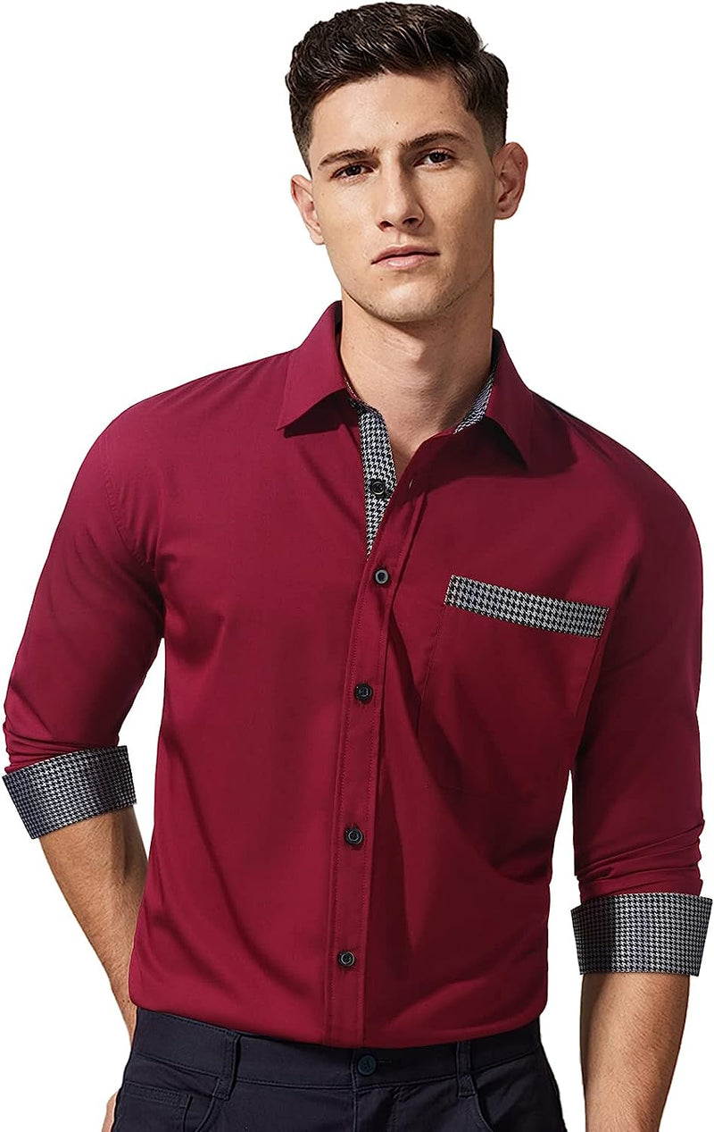 Casual Formal Shirt with Pocket - WINE RED 