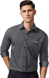 Casual Formal Shirt with Pocket - GREY 