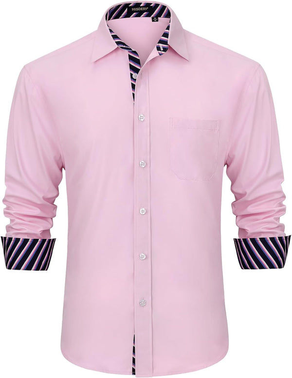 Casual Formal Shirt with Pocket - PINK-STRIPE