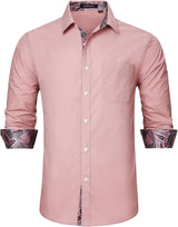 Men's Patchwork Dress Shirt with Pocket - DUSTY PINK/PAISLEY