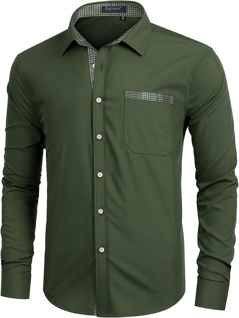 Casual Formal Shirt with Pocket - GREEN 