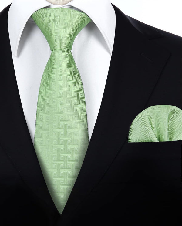 Hisdern Sage Green Houndstooth Wedding Tie Set with Cufflinks
