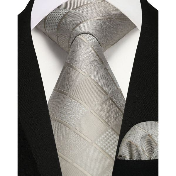 Plaid Tie Handkerchief Set - SILVER 