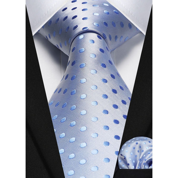 Polka Dot Tie Handkerchief Set - BABY BLUE 