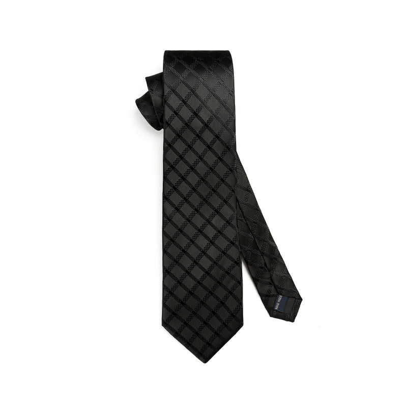 Plaid Tie Handkerchief Set - D- BLACK 2 