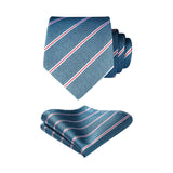 Stripe Tie Handkerchief Set - SKY BLUE/WHITE/RED 