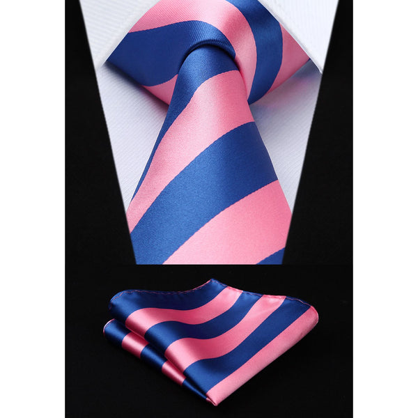 Stripe Tie Handkerchief Set - 03-PINK/BLUE 