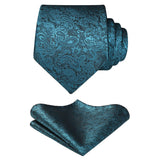 Floral Tie Handkerchief Set - B-TEAL/BLACK 