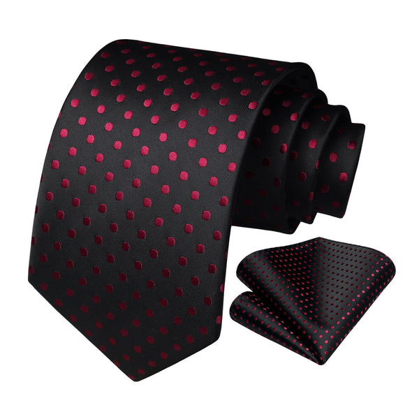 Polka Dot Tie Handkerchief Set - D1-BLACK/BURGUNDY 