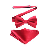 Solid Pre-Tied Bow Tie & Pocket Square - RED 2 