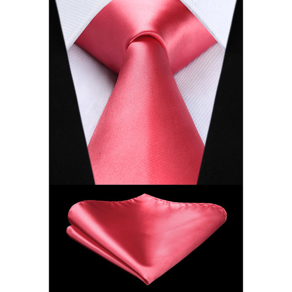 Solid Tie Handkerchief Set - CORAL 