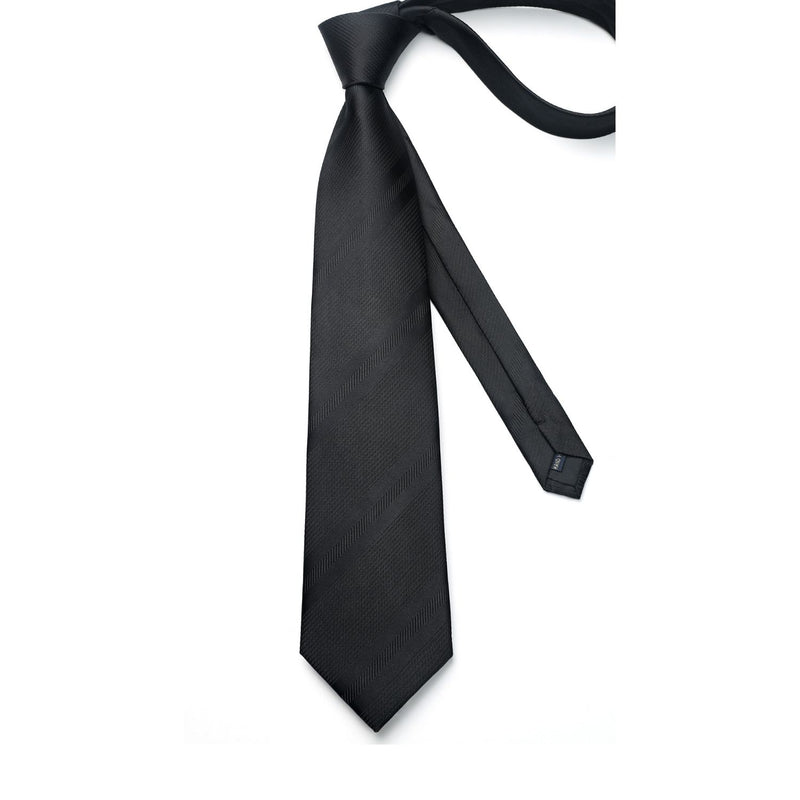 Stripe Tie Handkerchief Set - BLACK 