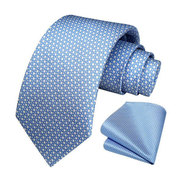 Houndstooth Tie Handkerchief Set - Z-LIGHT BLUE 
