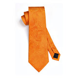 Paisley Solid Tie Handkerchief Set - E4-ORANGE