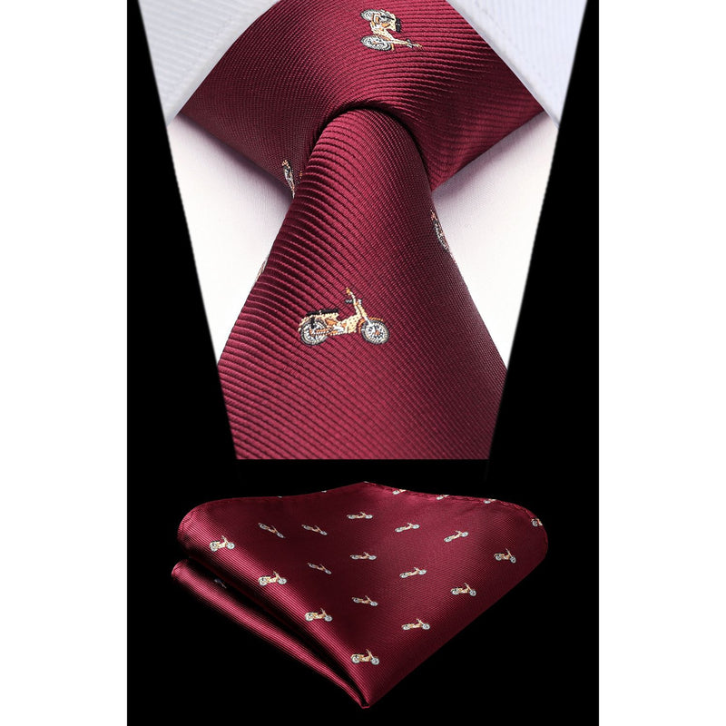 Pattern Tie Handkerchief Set - BURGUNDY-3 