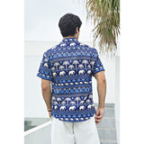 Hawaiian Tropical Shirts with Pocket - E-BLUE NAVY 