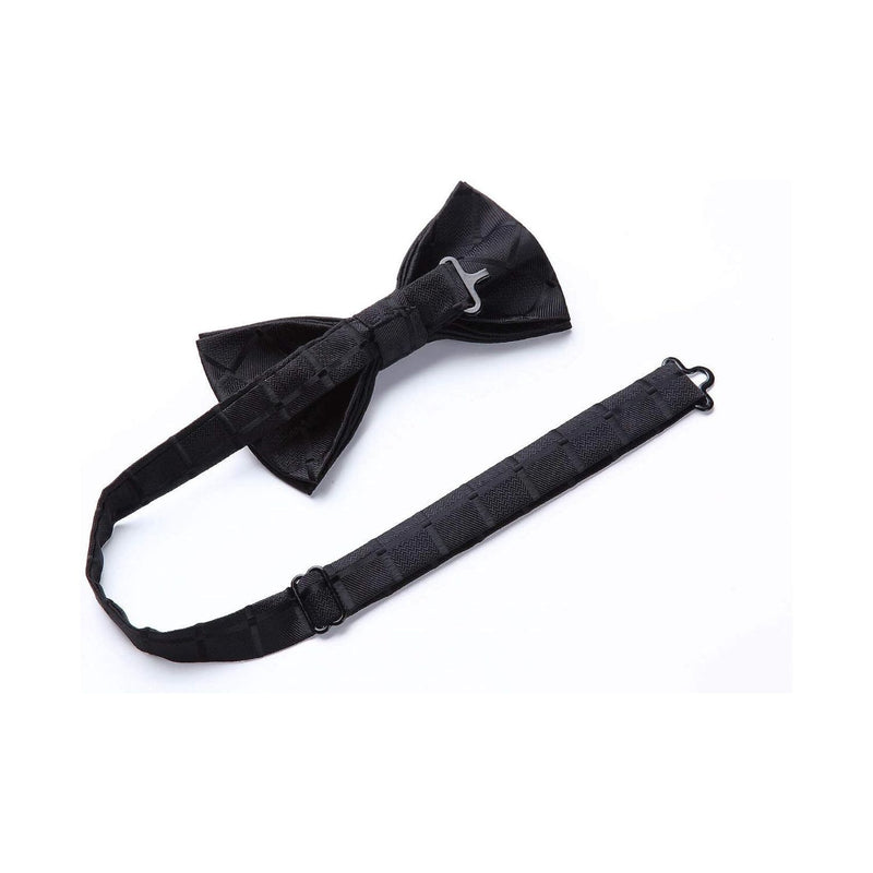 Plaid Pre-Tied Bow Tie & Pocket Square - C-BLACK 