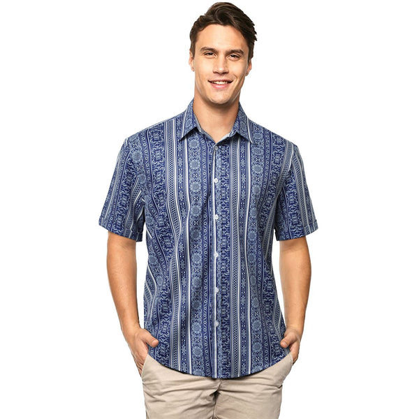 Summer Hawaiian Shirts with Pocket - B2-BLUE WHITE 