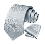 Floral Tie Handkerchief Set - A1-SILVER GRAY 