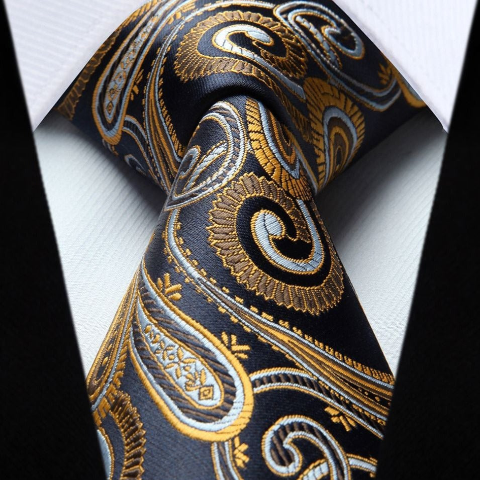 Paisley Tie Handkerchief Set - A - NAVY BLUE/GOLD