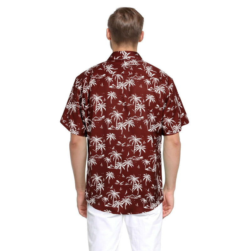 Hawaiian Tropical Shirts with Pocket - F-BURGUNDY 