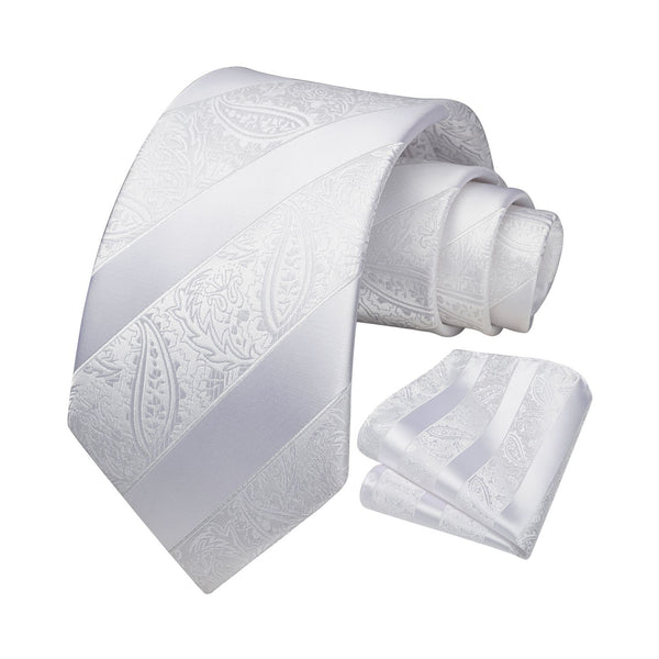 Paisley Tie Handkerchief Set - A4-WHITE 