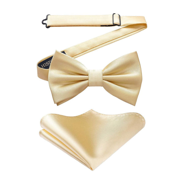 Solid Pre-Tied Bow Tie & Pocket Square -  A-CHAMPAGNE 2 