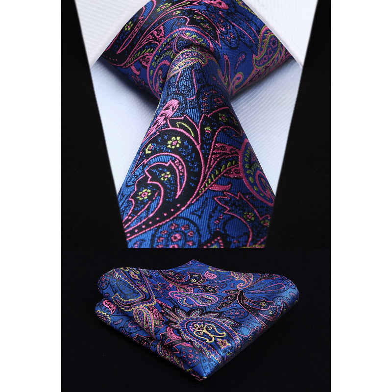 Paisley Vest Tie Handkerchief Set - BLUE & PINK