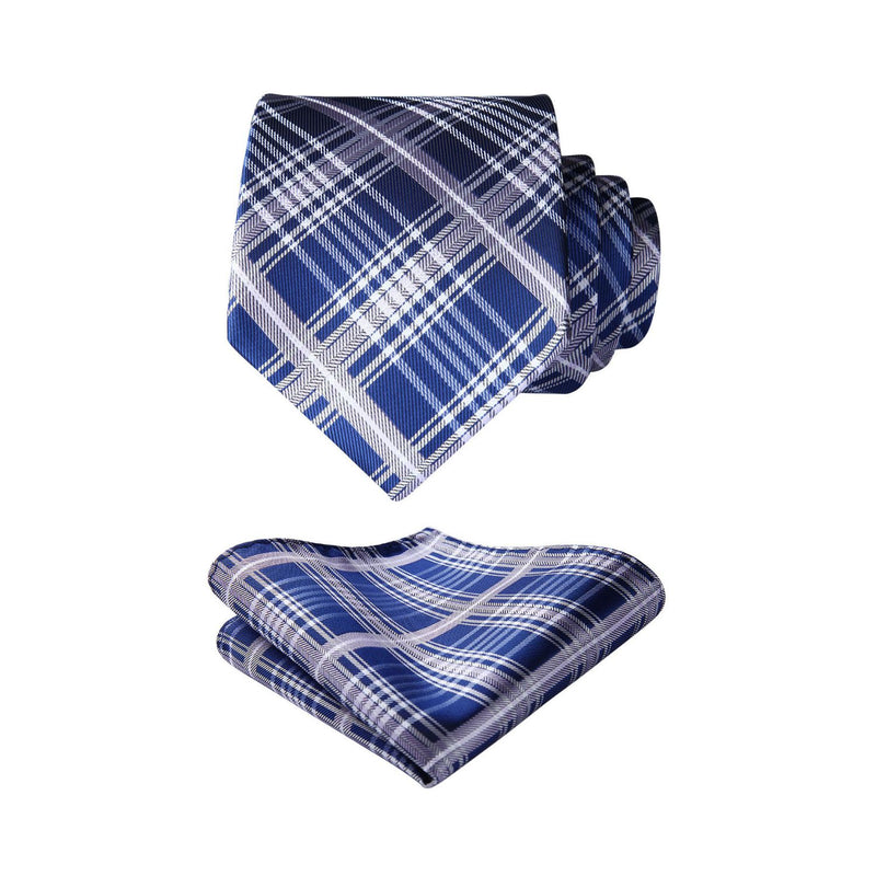 Plaid Tie Handkerchief Set - D-BLUE/WHITE 