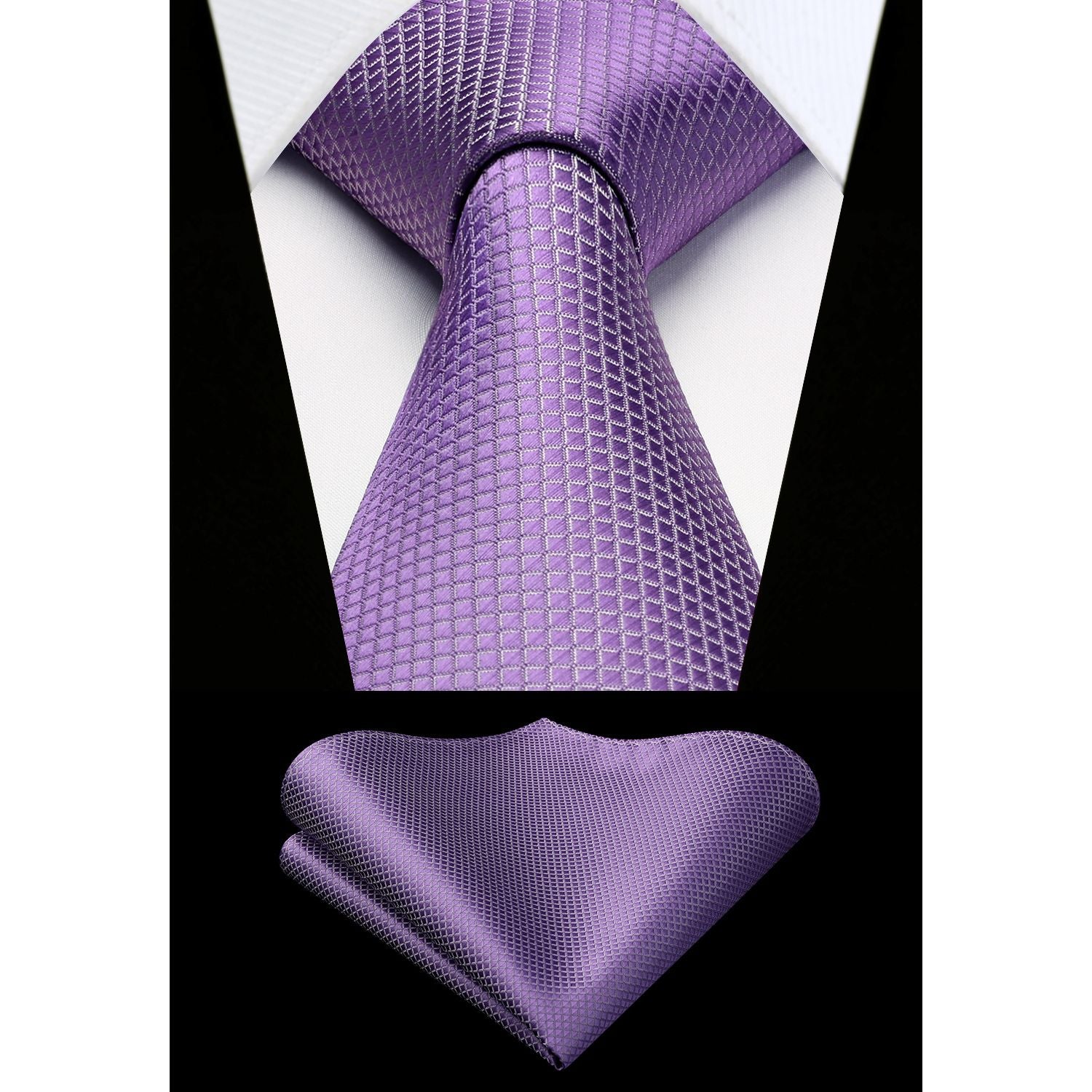 Plaid Tie Handkerchief Set - PURPLE-2