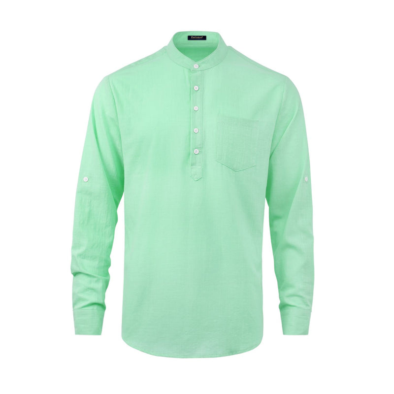 Casual Henley Shirt with Pocket - GREEN 