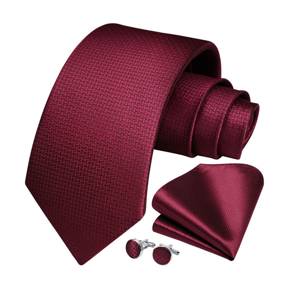 Houndstooth Tie Handkerchief Cufflinks - 03-RED 