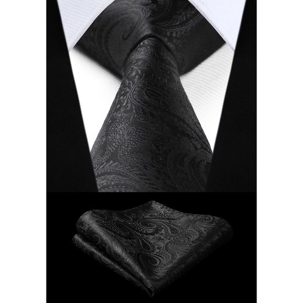 Paisley Tie Handkerchief Set - 4-BLACK 