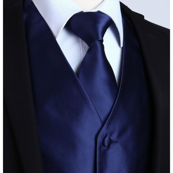 Solid 3pc Suit Vest Set - DARK BLUE 