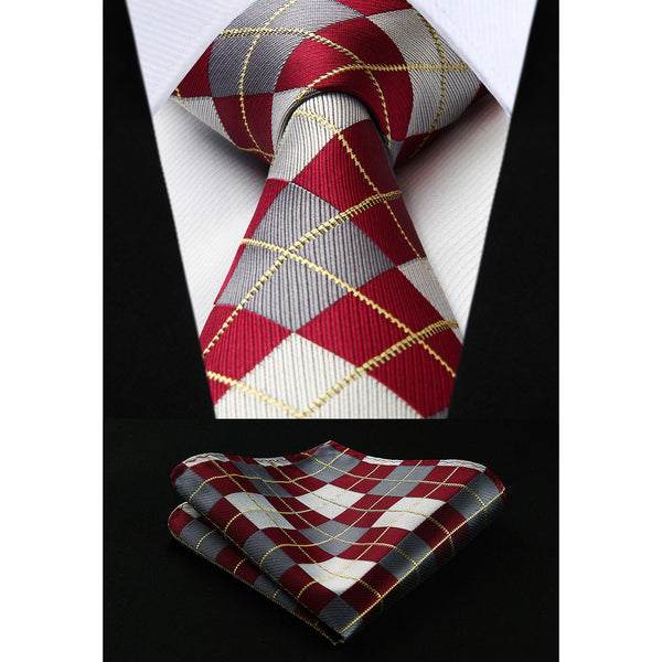 Plaid Tie Handkerchief Set - C-RED 2 