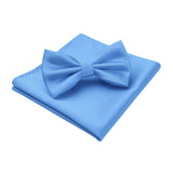 Solid Pre-Tied Bow Tie & Pocket Square - B-BLUE 2 