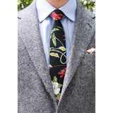 Floral Wedding Cotton Tie - BLACK 
