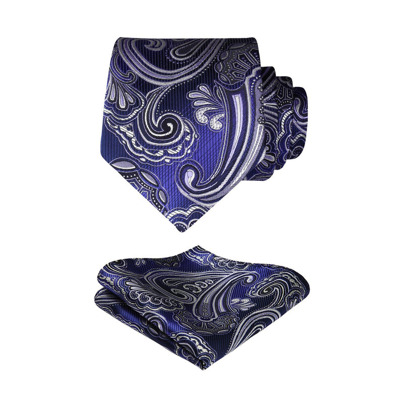 Paisley Tie Handkerchief Set - DARK BLUE/SILVER 