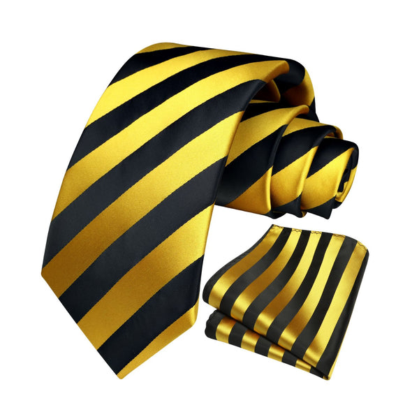 Stripe Tie Handkerchief Set - A-YELLOW BLACK