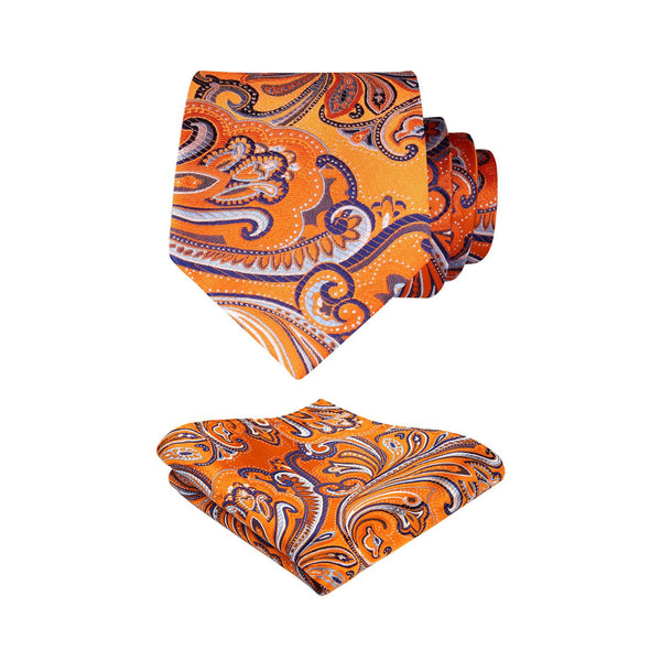 Paisley Tie Handkerchief Set - A15-ORANGE 
