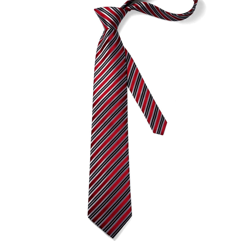 Stripe Tie Handkerchief Set - RED/WHITE/BLACK 