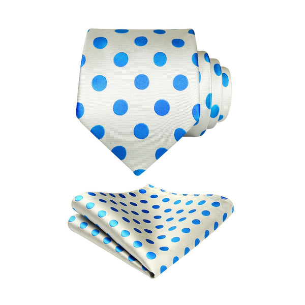 Polka Dot Tie Handkerchief Set - LIGHT BLUE/SILVER 