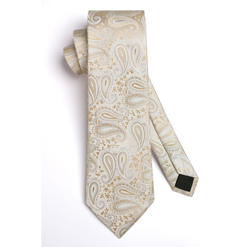 Paisley Tie Handkerchief Set - 03A-CHAMPAGNE