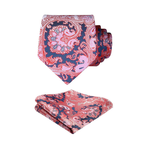 Paisley Tie Handkerchief Set - A8-PINK 
