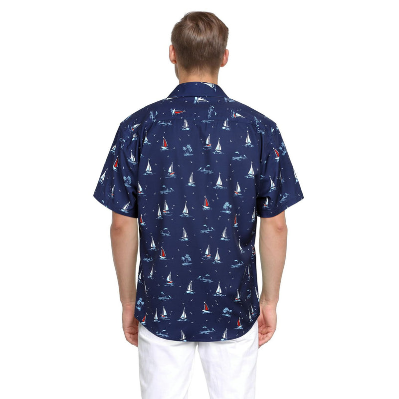Hawaiian Tropical Shirts with Pocket - B-05 NAVY BLUE 
