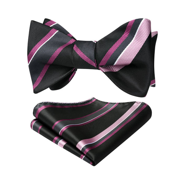 Stripe Bow Tie & Pocket Square - BLACK PINK 